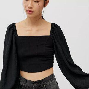 Urban Outfitters Corset Blouson Sleeve Top - Black - Small